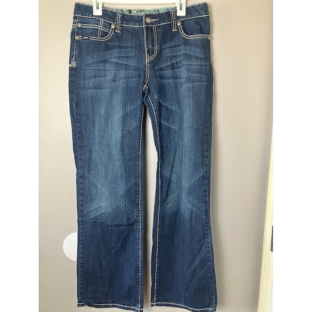 Adiktd Embellished Bootcut Jeans Size 12 Dark Wash Stretch Denim Y2K Western G